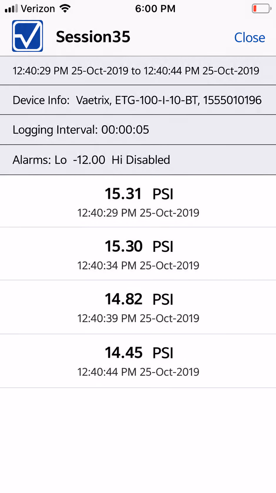 Detalles de una sesión de Data Director en iPhone